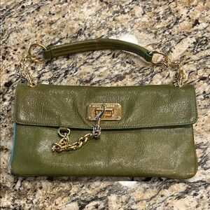 Michael Kors Green Leather Clutch with Gold Accents